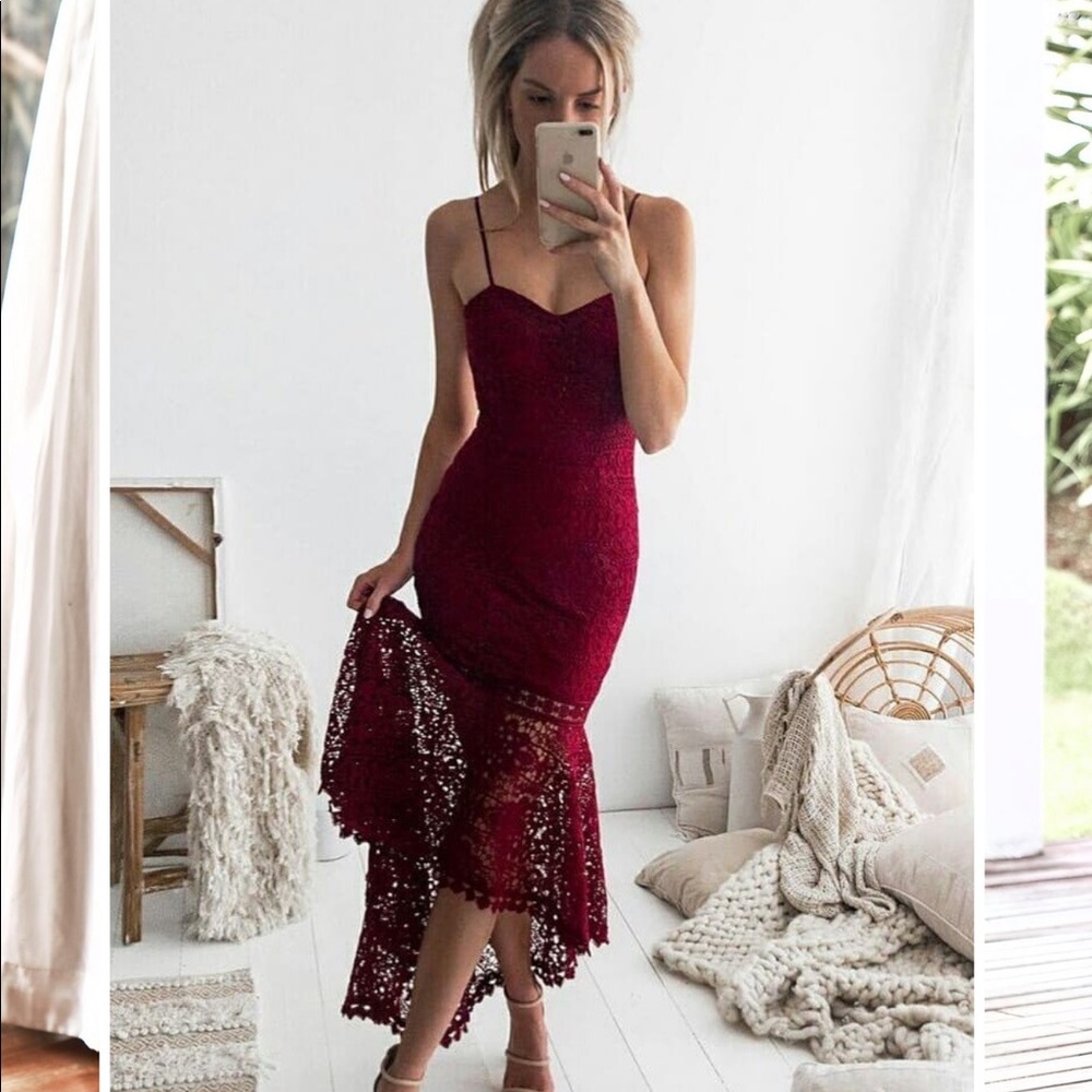 Mesina Wine Lace Dress - Jaus